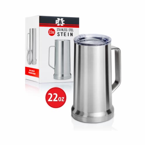 22 Ounce Beer Mug with Lid and Handle, Stainless Steel, Vacuum Insulated Stein Perspective: top