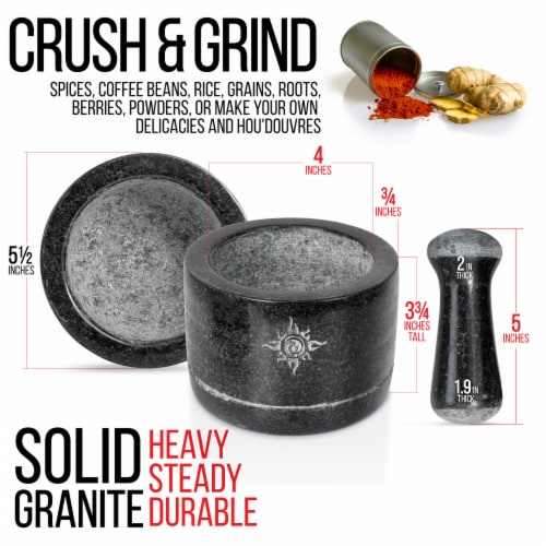 Health Smart Mortar and Pestle Set - Dual Sided/Flip Solid Granite Bowl for Grinding Seeds Perspective: top