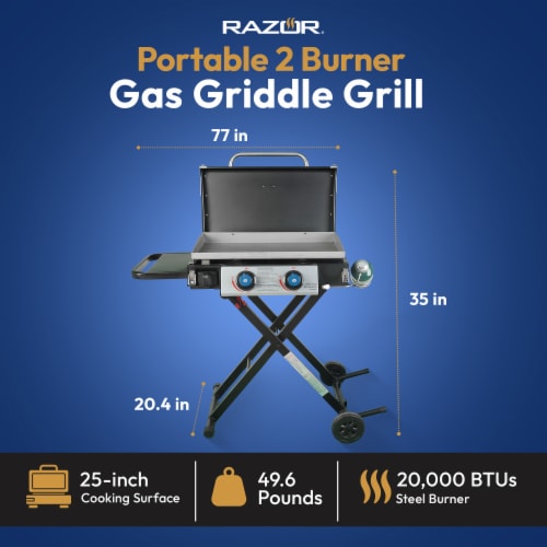 Razor Griddle GGC2030M 25 2 Burner LP Propane Gas with Folding Shelf, Steel Perspective: top
