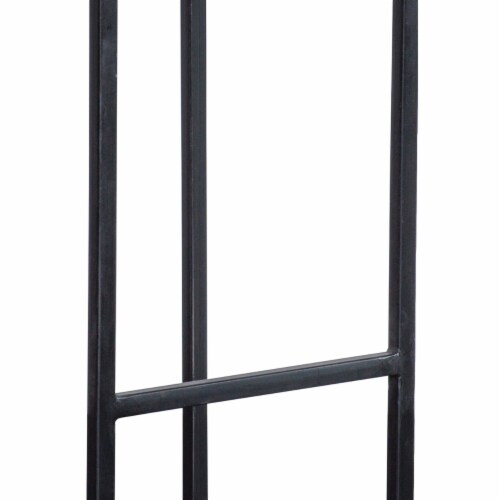 Iron Base Counter Height Stool with Wooden Saddle Seat, Brown and Black- Saltoro Sherpi Perspective: top