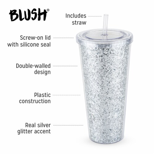 True 5394 Glam Silver Double Walled Glitter Tumbler Perspective: top