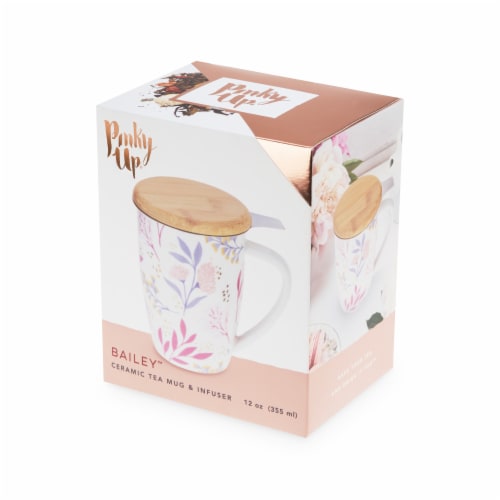 Pinky Up 8182 12 oz Bailey Botanical Bliss Ceramic Tea Mug & Infuser, Multicolor Perspective: top