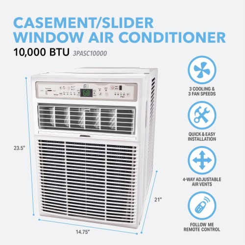 Perfect Aire 10,000 BTU Slider Air Conditioner w/ Remote, 450 Square