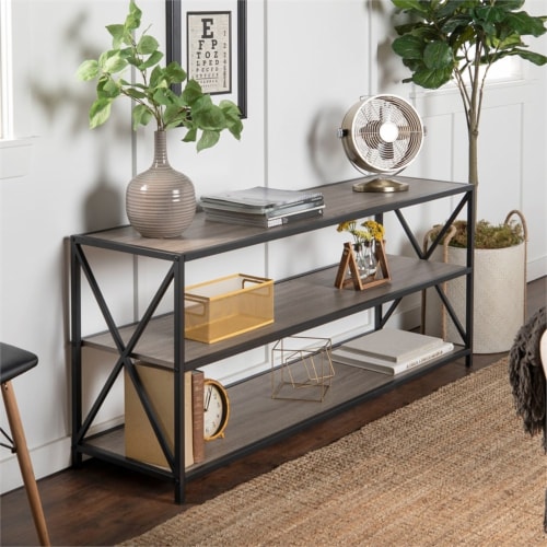 Walker Edison 60 Metal X Industrial Metal/Wood Bookcase in Driftwood Gray, 1 - Harris Teeter Walker Edison 60 Metal X Industrial Metal/Wood Bookcase in Driftwood Gray, 1 - Harris Teeter