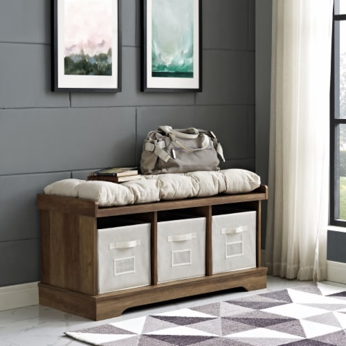 Rustic oak storage bench discount