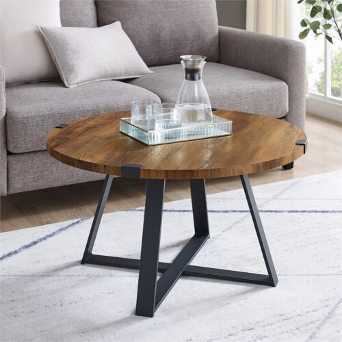 30 Metal Wrap Round Coffee Table Reclaimed Barnwood and Black 1
