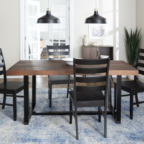 5-Piece Wood Farmhouse Dining Set - Mahogany and Black Perspective: top