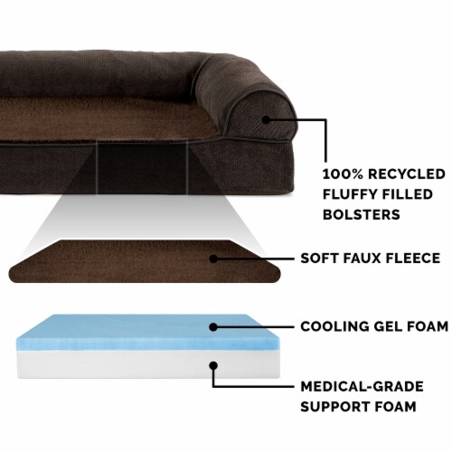 FurHaven Faux Fleece & Chenille Soft Woven Cool Gel Sofa Dog Bed|Medium, Coffee Perspective: top