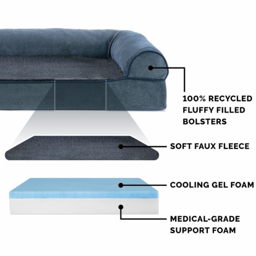 FurHaven Faux Fleece & Chenille Soft Woven Cool Gel Sofa Dog Bed|Jumbo, Orion Blue Perspective: top