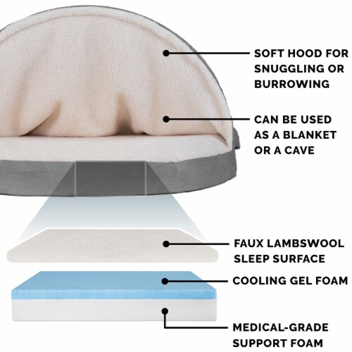 FurHaven Faux Sheepskin Snuggery Gel Top Foam Pet Bed | 44 , Gray Perspective: top