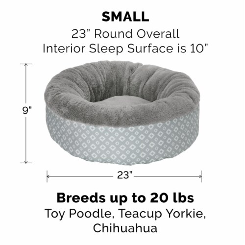 Plush & Diamond Print Calming Donut Dog Bed - Small, Gray Perspective: top