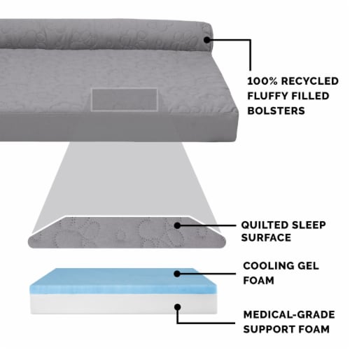 FurHaven Paw-Quilted Cool Gel Top Deluxe L-Chaise Dog Bed, Jumbo, Titanium Perspective: top