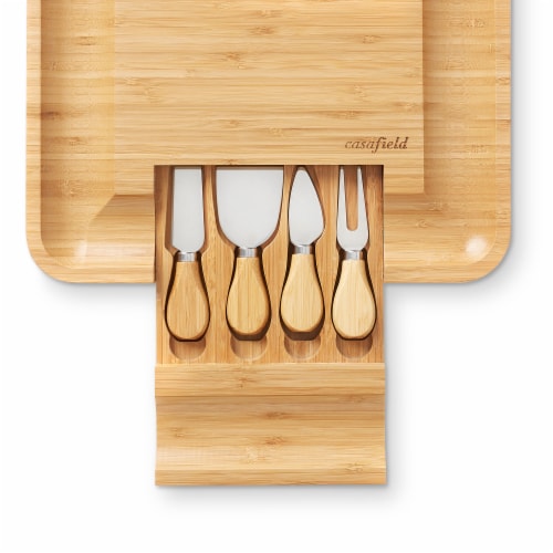 Bamboo Cheese Board & Knife Gift Set, Charcuterie Serving Tray Perspective: top