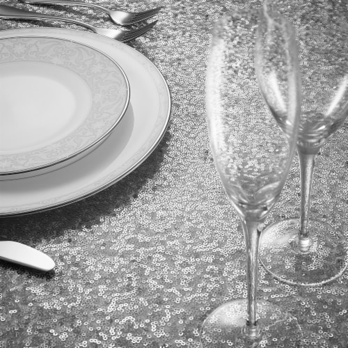 50 x 50 Silver Sequin Tablecloth Overlay, Sparkly Square Table Cloth Perspective: top