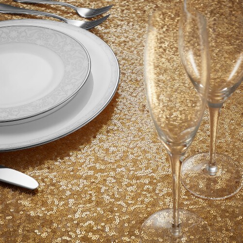 72 x 72 Gold Sequin Tablecloth Overlay, Sparkly Square Table Cloth Perspective: top