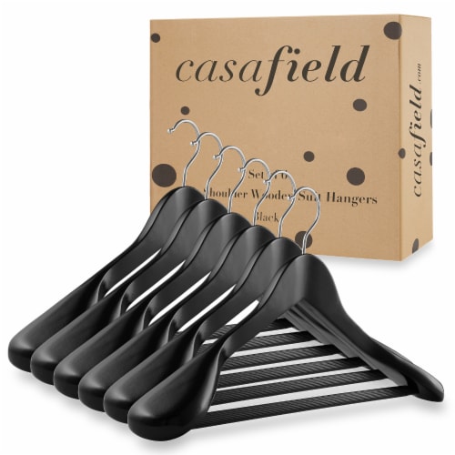 6 Pack Wide Shoulder Wooden Suit Hangers Black by Casafield 17.25 x 9.25 Fry s Food Stores