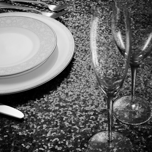 72 x 72 Black Sequin Tablecloth Overlay, Sparkly Square Table Cloth Perspective: top