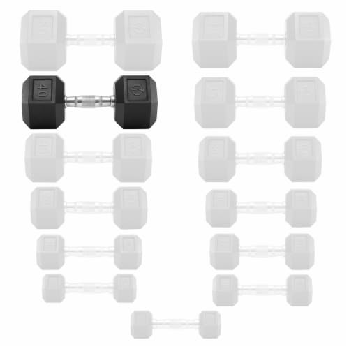 40 lb Pair Rubber Coated Hex Dumbbell, Cast Iron Hand Weight Set Perspective: top