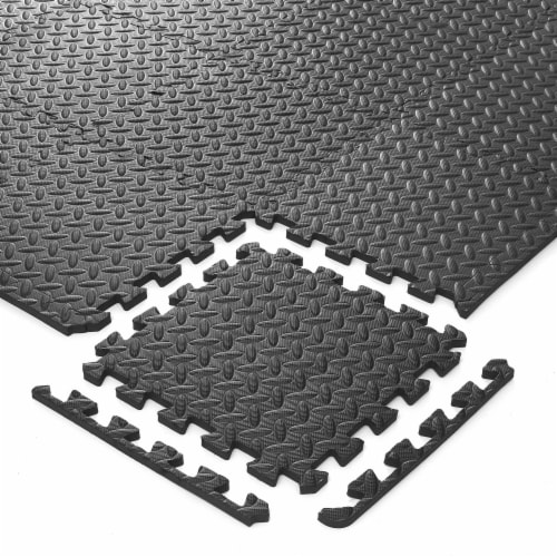 36 Gym Exercise Flooring Mats - 12 Foam Workout Floor Tiles - Black Perspective: top