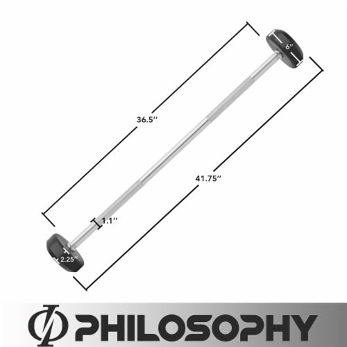 Rubber Fixed Barbell, 30 LB Pre-Loaded Weight Straight Bar Perspective: top