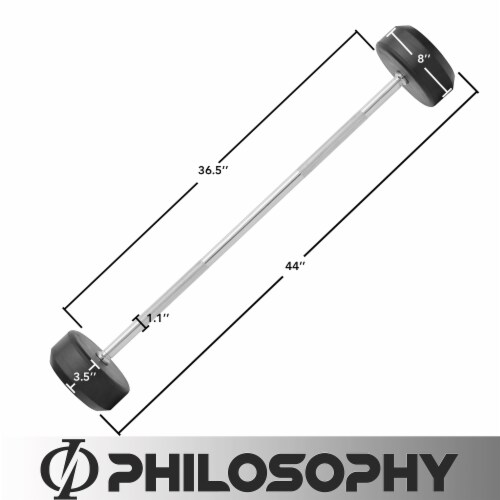 Rubber Fixed Barbell, 70 LB Pre-Loaded Weight Straight Bar Perspective: top