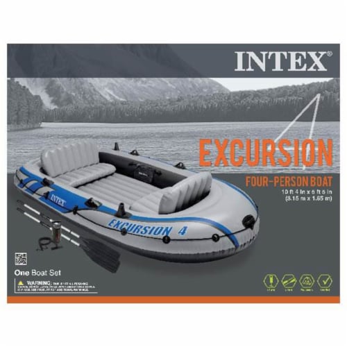 Intex Excursion 4 Inflatable Rafting/Fishing Boat Set With 2 Oars | 68324EP Perspective: top