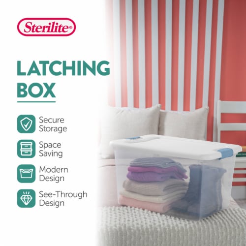 Sterilite 64 Qt Clear Plastic Stackable Storage Bin w/ White Latch Lid, 12 Pack Perspective: top