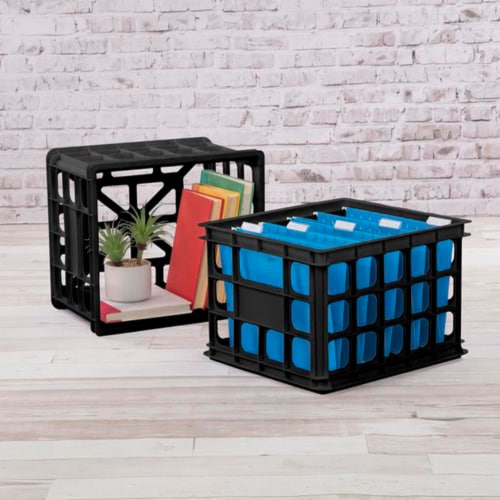 Sterilite 16929006 Plastic Storage Box Crate, Black (12 Pack) Perspective: top