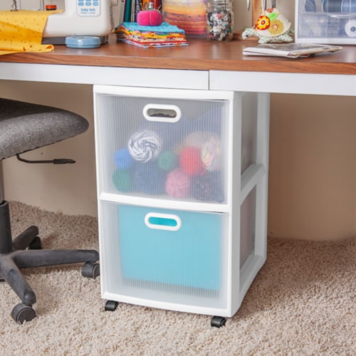 Sterilite 36208002 Ultra 2 Drawer Portable Rolling Storage Cart, White (4 Pack) Perspective: top