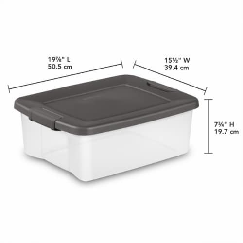 Sterilite 25 Quart Shelf Tote with Flat Gray Lid and Platinum Latches (12 Pack) Perspective: top