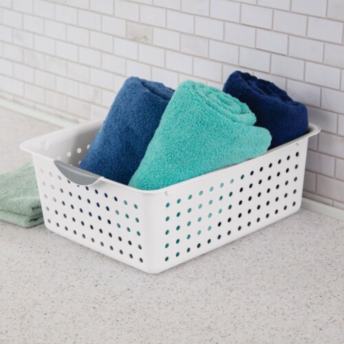 Sterilite Large Ultra Plastic Storage Bin Baskets with Handles, White, 12 Pack Perspective: top