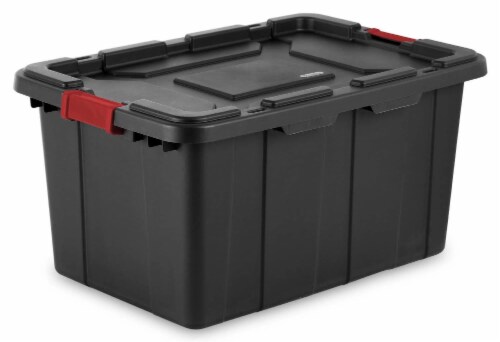 Sterilite 27 Gallon Durable Rugged Industrial Tote w/Red Latches, Black (8 Pack) Perspective: top