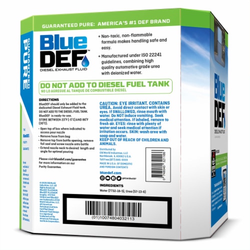 BlueDEF Diesel Exhaust Fluid Synthetic Urea Deionized Water 2.5 Gallon (5 Pack) Perspective: top