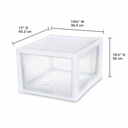 Sterilite 27 Quart Clear & White Plastic Storage Bin with One Drawer, 16 Pack Perspective: top