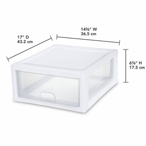 Sterilite 27 Quart Clear & White Plastic Storage Bin with One Drawer, 16 Pack