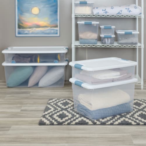 Sterilite 6-Quart Clear & Blue Stackable Latching Storage Container (48 Pack) Perspective: top