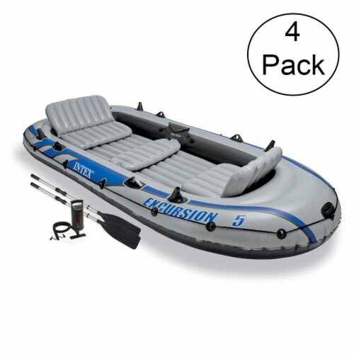 Intex Excursion 5 Person Inflatable Rafting and Fishing Boat w/ 2 Oars (4 Pack) Perspective: top