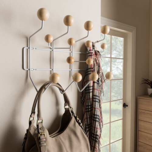 Baxton Studio Penny Wall Mounted Coat Rack in White and Light Brown Perspective: top