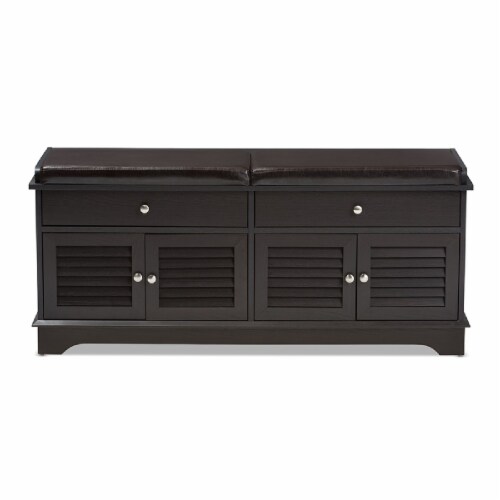 Baxton Studio Clevedon Modern and Contemporary Dark Brown Wood Entryway Storage Cushioned Bench Shoe Rack Cabinet Organizer Baxton Studio Clevedon Modern and Contemporary Dark Brown Wood Entryway Storage Cushioned Bench Shoe Rack Cabinet Organizer