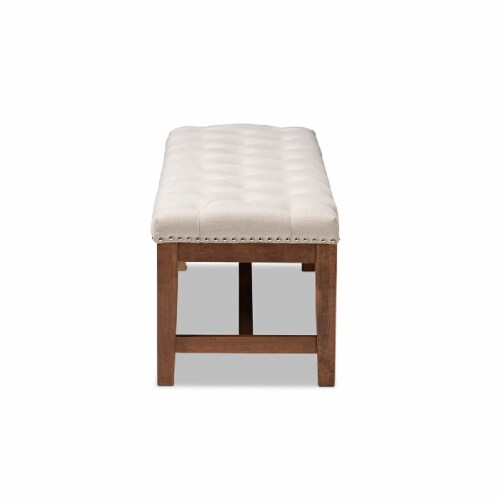 Baxton Studio Ainsley Tufted Bench in Light Beige and Walnut Brown Perspective: top