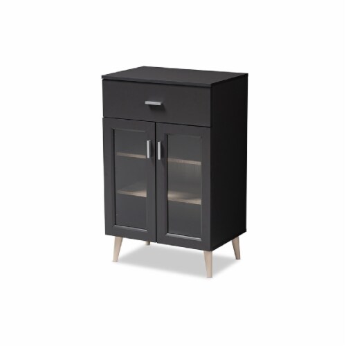 Baxton Studio Jonas Server Cabinet in Dark Grey and Oak Brown Perspective: top