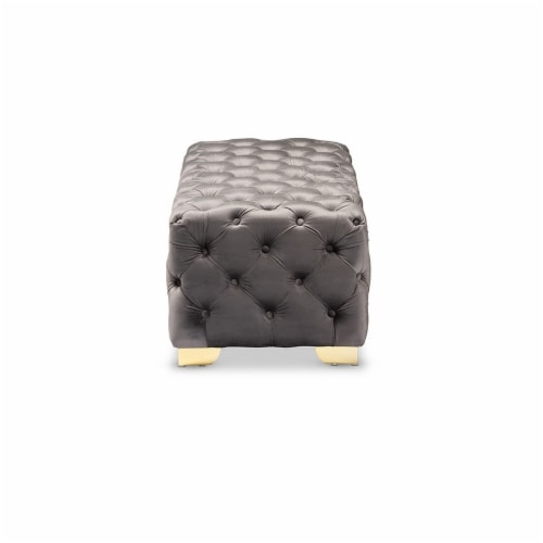 Baxton Studio Avara Modern Tufted Velvet Ottoman in Gray and Gold Perspective: top