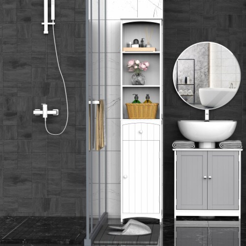 HOMCOM Bathroom Storage Cabinet Tall Towel Organizer Wood Tower Shelves Cupboard Perspective: top