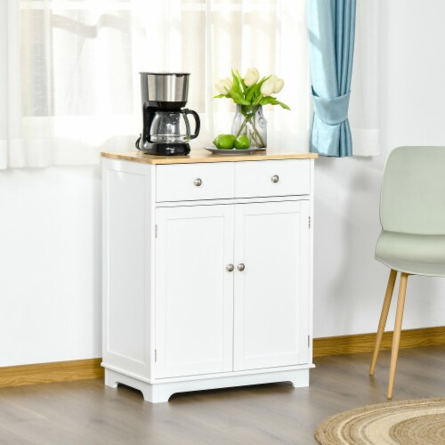 Kitchen Storage Cupboard Organizer Cabinet w/2 Drawers & Adjustable Shelf, White Perspective: top