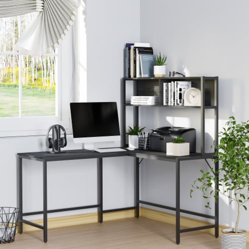 Corner Computer Desk. Writing Table with Steel Frame for Small Spaces,  White, 1 Unit - Fry's Food Stores