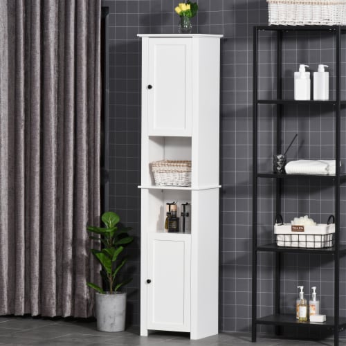 67” Wood Freestanding Bathroom Linen Tower Storage Unit Cabinet White Perspective: top