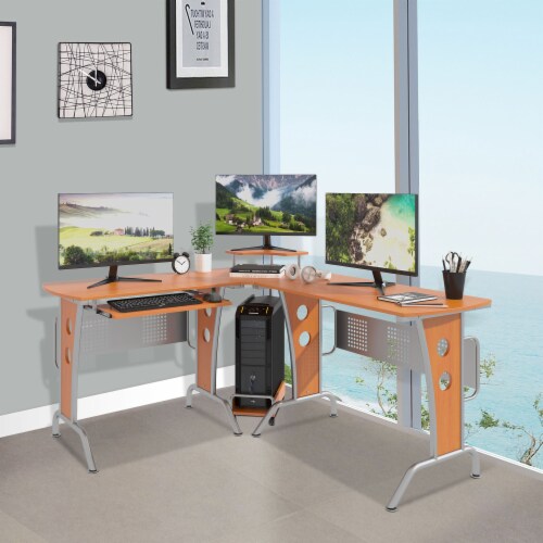 L-Shaped Corner Computer Office Desk  PC Table Workstation with  Keyboard Tray Perspective: top