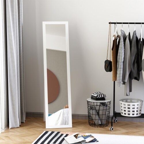 62.5  Freestanding Full Body Bedroom Mirror, Wall Mounted Dressing Mirror White Perspective: top
