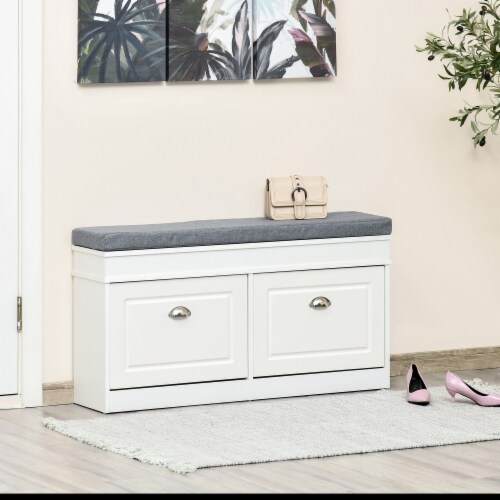 Entryway Shoe Storage Bench, Hallway Shoe Organizer with 2 Flip Drawers