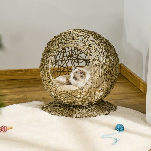 Elevated Cat Bed Wicker Construction for Kitty Scratching and Circulation Tan 1 Unit City Market